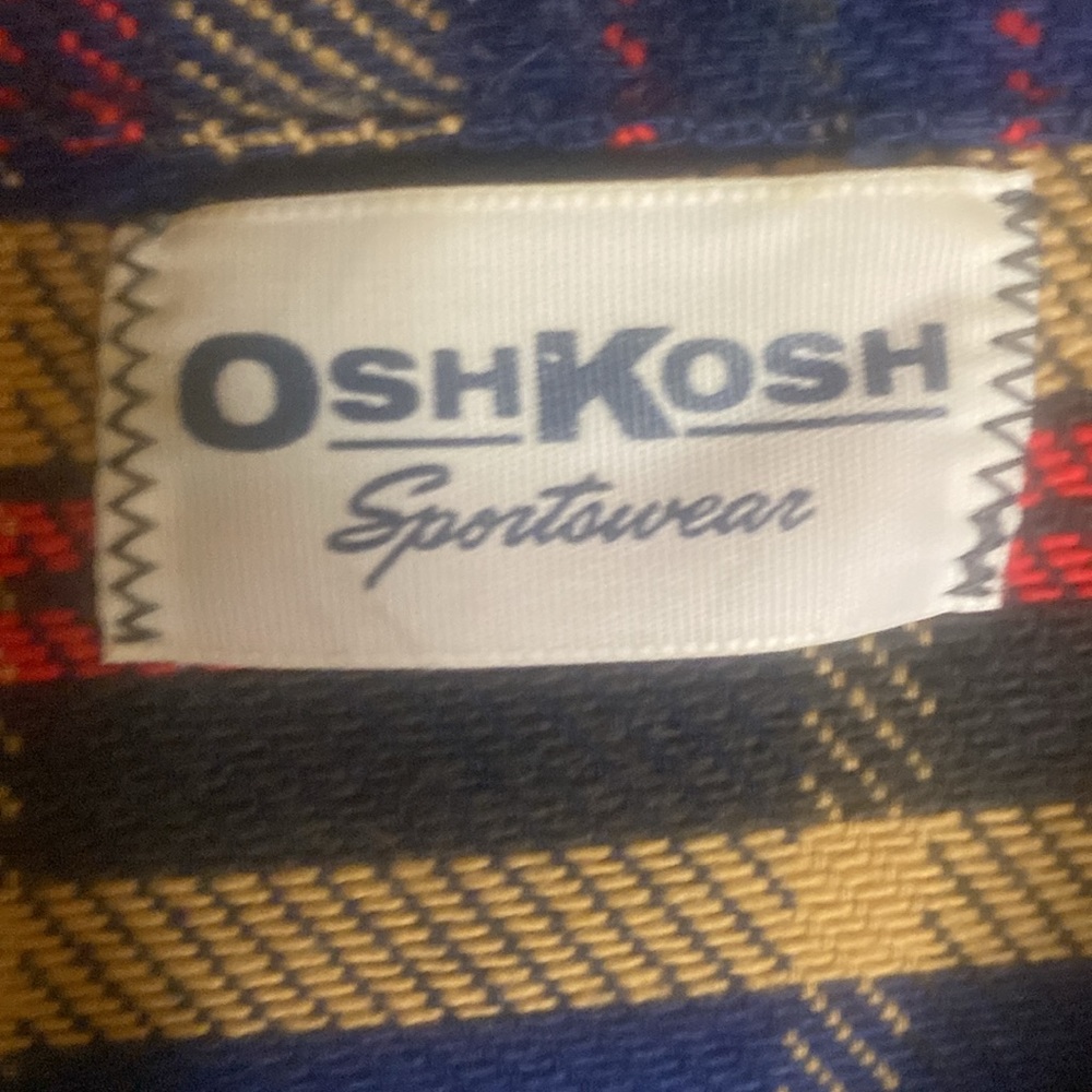 Vintage Oshkosh thick plaid flannel size medium navy tan red - Picture 2 of 6